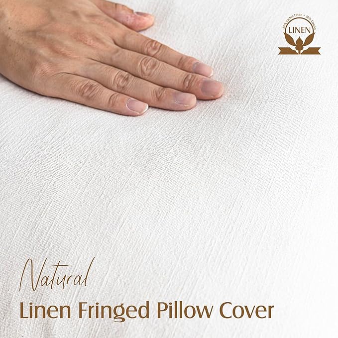 Foindtower Set of 2 Decorative Linen Fringe Throw Pillow Covers Cozy Boho Farmhouse Cushion Cover with Tassels Soft Accent Pillowcase for Couch Sofa Bed Living Room Home Decor,20×20 Inch,White