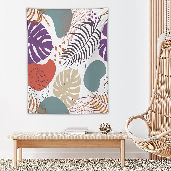 ICMOLYYENLO Tropical Green Leaves Tapestry, Exotic Leaves Beautiful Bedroom Wall Hanging, Floral Poster Blanket for Bedroom Living Room Dormitory Apartment 30x40 Inch