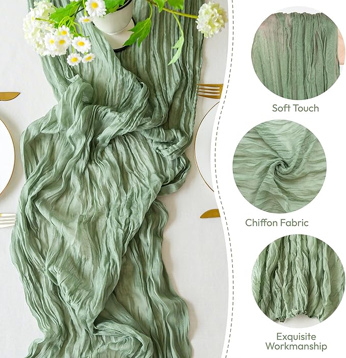 Sioloc 10 Pack Sage Green Cheesecloth Table Runner Fall Autumn Decor for Home 10ft Table Cloth for Tea Wedding Birthday Party Baby Bridal Shower Halloween Thanksgiving