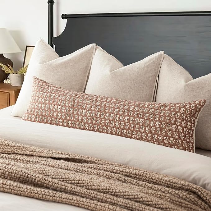 Foindtower Set of 2 Decorative Long Body Lumbar Throw Pillow Covers Neutral Farmhouse Cushion Covers Vintage Home Decor for Sofa Couch Chair Bedroom Living Room,14×36 Inch,Light Orange Brown
