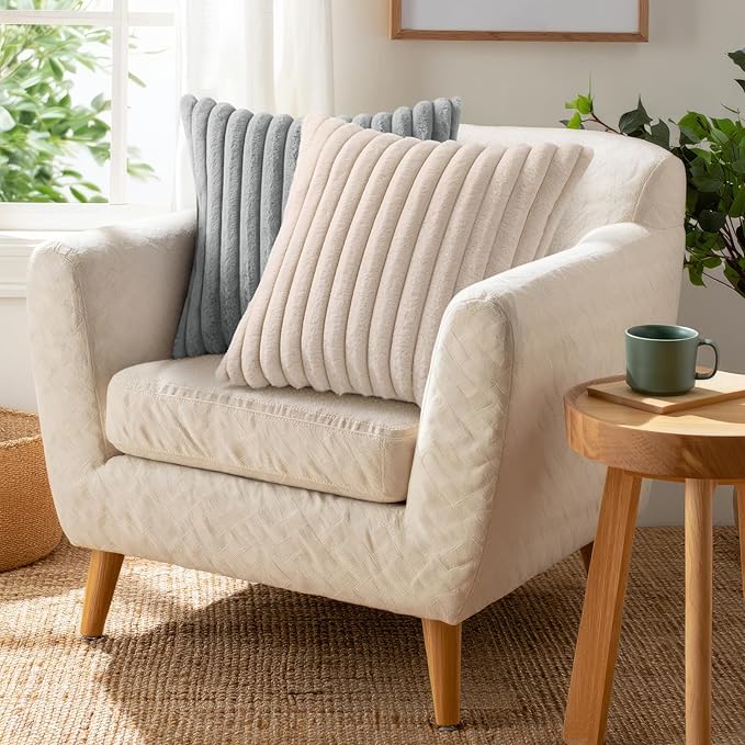 Pallene Faux Fur Plush Lumbar Throw Pillow Covers 12x20 Set of 2, Luxury Soft Fluffy Striped Decorative Pillow Covers for Sofa, Couch, Living Room, Apricot