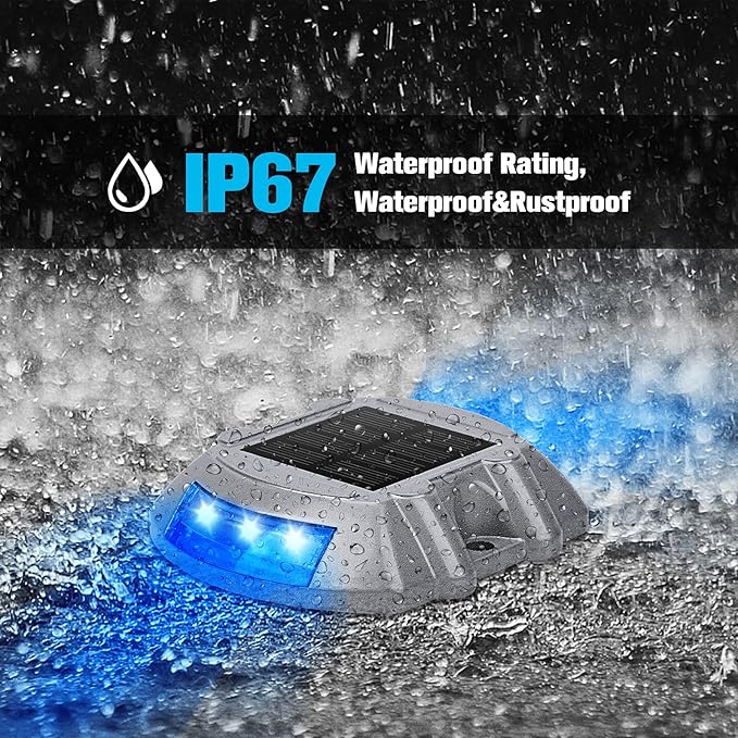 VOLISUN Solar Deck/Dock Lights, 16-Pack Led IP67 Waterproof Outdoor Warning Step Lights for Driveway Sidewalk Garden Pathway Yard (Blue)