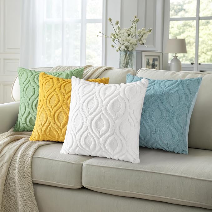 decorUhome Fall Throw Pillow Covers 20x20 Inch Set of 2, Soft Plush Decorative Faux Fur White Solid Couch Pillow Covers, Accent Farmhouse Neutral Square Euro Pillow Cases for Sofa Bed Living Room