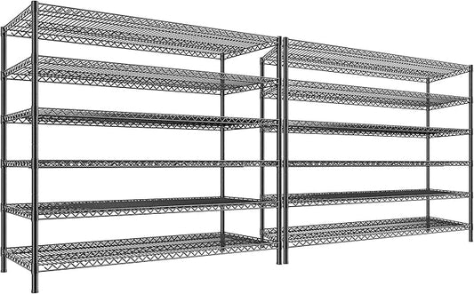 REIBII 83"H Storage Shelves 3840LBS Metal Shelving Unit Garage Shelving Heavy Duty 6 Tier Commercial Adjustable Wire Shelving for Storage Rack for Pantry, Garage, Kitchen, 83"H x 55.5"W x 18"D, 2PCS