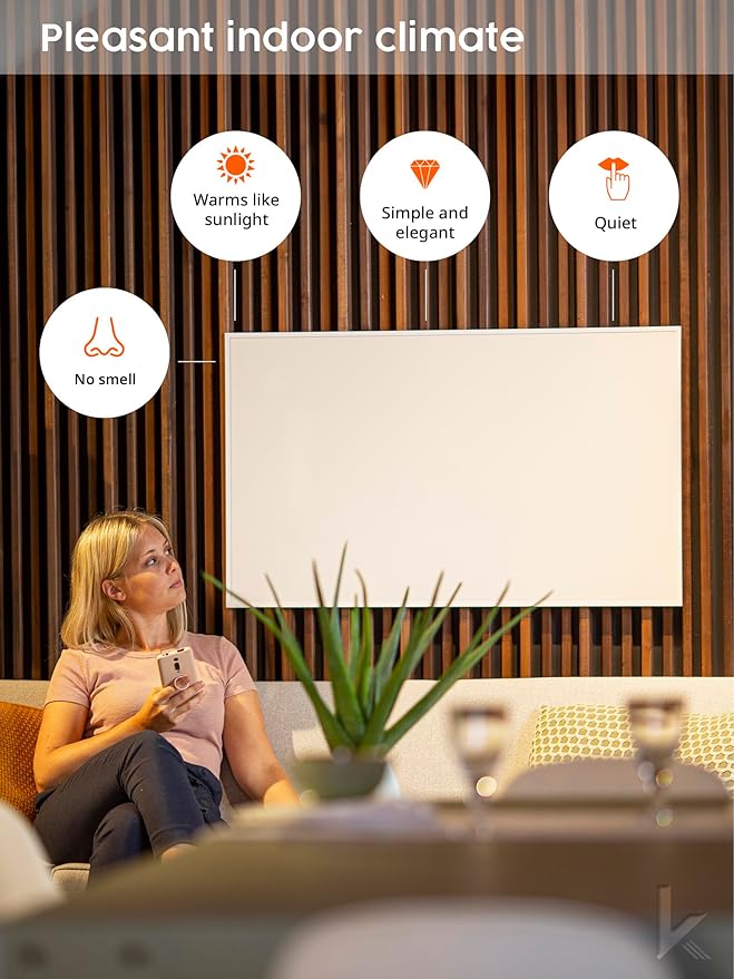 Infrared Space Heater - suited for smaller rooms - potent & energy efficient electric heating - wall-mounted - warms up quickly - over-heating protection - no noise - no maintenance - pleasant warmth