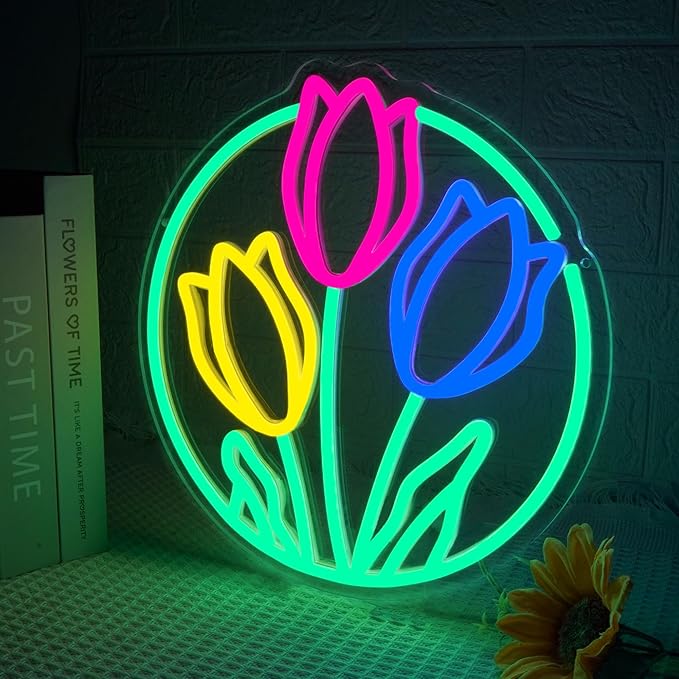 Tulip Neon Sign Flower Neon Lights for Wall Decor Vibrant Flower Shaped Light-up Sign for Girls Bedroom Teen Room living Room Dormitory shop Perfect Valentines Mothers Day Birthday Gift