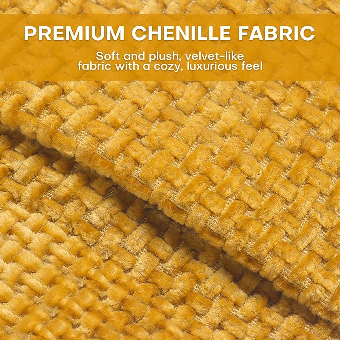 Chenille Fabric Accent Chair, Upholstered Armchair with Solid Wood Legs, Modern Living Room Accent Chair, Comfy Single Sofa Chair Reading Club Chair for Bedroom Reception Lounge, Yellow