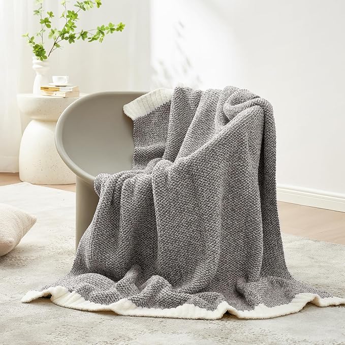 Snuggle Sac Grey Throw Blankets for Couch, Super Soft Warm Blankets Cozy Knit Fuzzy Plush Lightweight Throws for Sofa, Bed,Living Room, Dark Grey, 50x60 inches