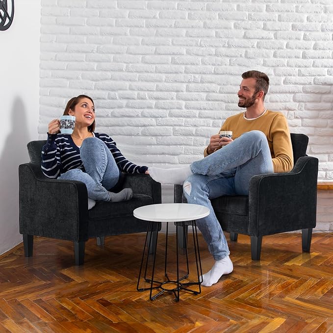 VINGLI Living Room Chairs Set of 2, Black Accent Chair 5.5" Thick Seat Cushion Comfy Chair Soft Chenille Side Chair Upholstered Arm Chair for Bedroom, Play Room, Apartment, Office (Black)