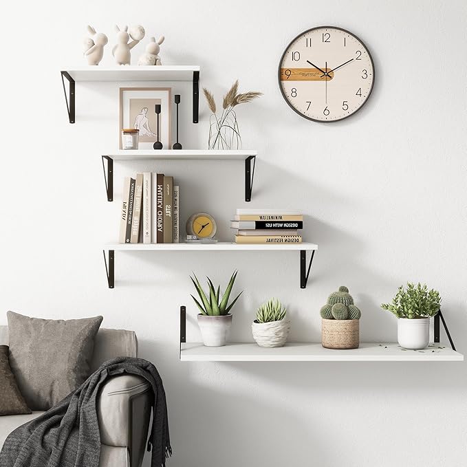 Fun Memories White Floating Shelves 18 Inch Long, Rustic Floating Shelf with Brackets, 10 Inch Deep Wall Shelves, White Bathroom Shelves, 18 x 10 Storage Shelf for Kitchen, Living Room, Set of 2