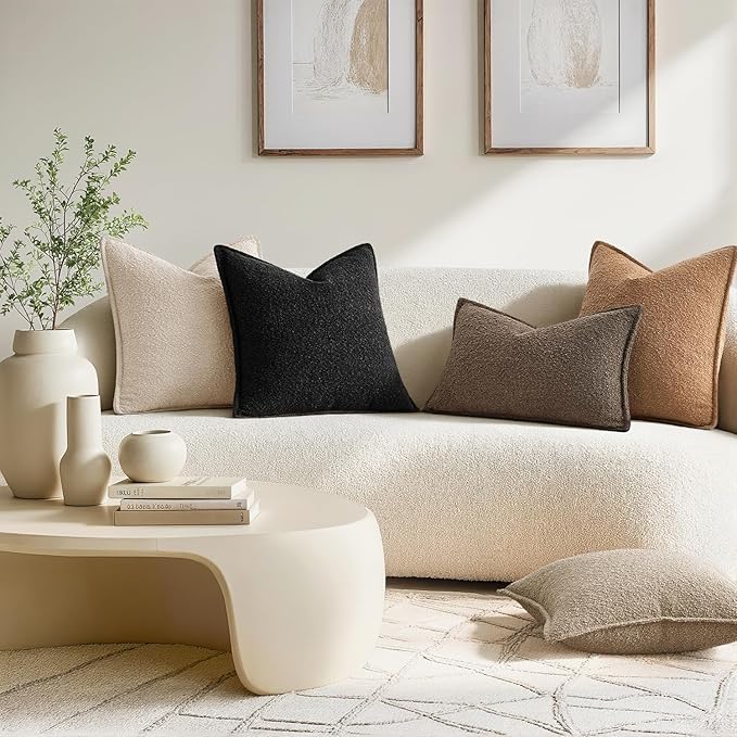 MIULEE Pack of 2 Decorative Textured Boucle Throw Pillow Covers 12x20 Inch Dark Brown Broadside Thick Boho Lumbar Pillows for Farmhouse Accents Sofa Couch Bedroom Living Room Home Decor