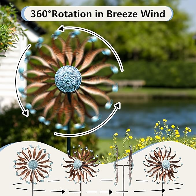 Wind Spinners Outdoor Metal Large with Stake- 84'' Wind Spinners for Yard and Garden - Windmill for Yard - Ideal Gift Metal Yard Art for Family, Friends, Garden Lovers (Willow Leaf)
