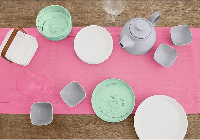 Solino Home Linen Flamingo Pink Hemstitch Table Runner 60 Inches - 100% Pure Linen Small Table Runner 14 x 60 Inch Ideal for Dresser and Coffee Tables - Classic Hemstitch, Halloween