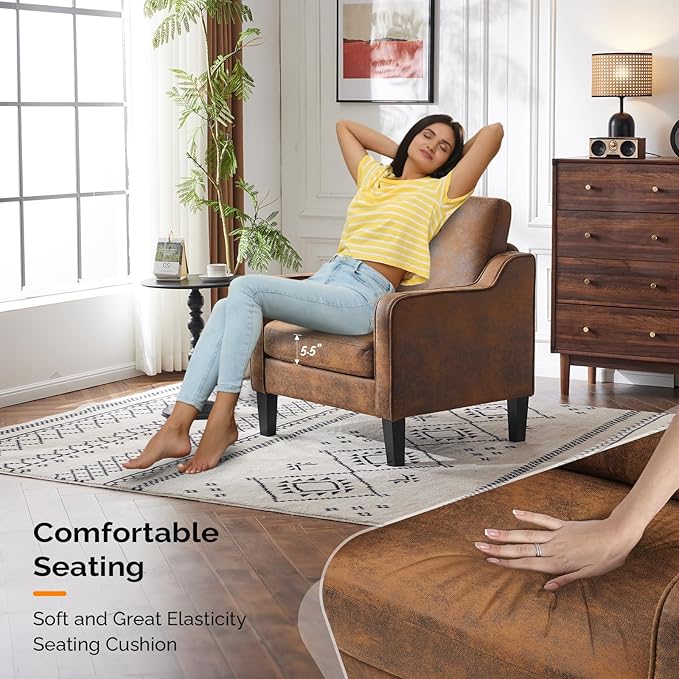 VINGLI Accent Chairs Set of 2 Living Room Chairs Rustic Reading Chair for Bedroom Scooped Arm Chair Mid Century Modern Accent Chairs Upholstered Comfy Chair for Apartment, Waiting Room