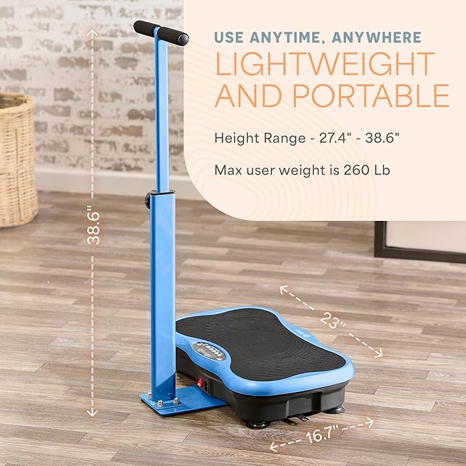 Lifepro TrimLite Vibration Plate Exercise Machine with Handlebars – Whole Body Vibration Platform for Lymphatic Drainage & Weight Loss – 99 Speed Levels, Bluetooth Speaker, Resistance Bands & Remote