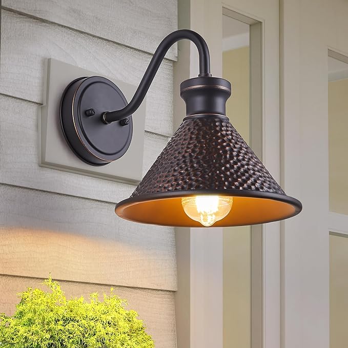 Gooseneck Outdoor Wall Sconce 1-Light E26 Socket Farmhouse Wall Mount Porch & Patio Lights,9.3Inch Width Casting Aluminum Shade,Oil Rubbed Bronze,Easily Installed in Outdoor and Indoor.