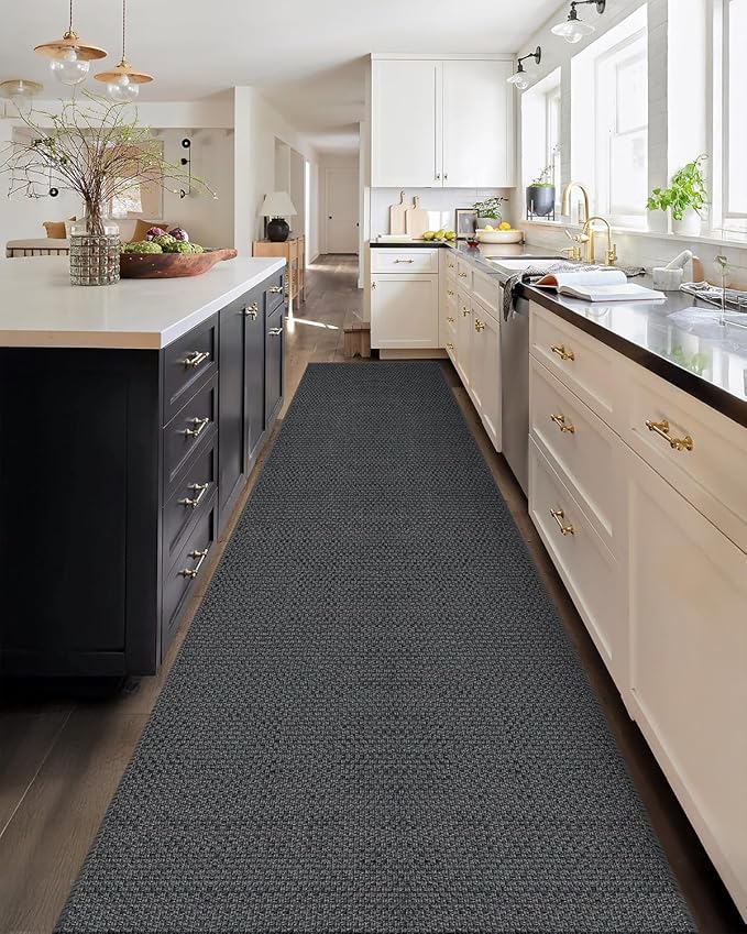 Color&Geometry Door Mat 3'x10' Runner Rug with Rubber Backing, Non Slip Washable Hallway Rug, Carpet Runners for Hallway Living Room Bedroom, Grey (Rolled-up NO Creases)