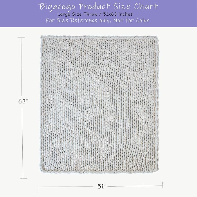 Bigacogo Chunky Knit Throw Blanket for Couch, 51x63 inches, 100% Hand Knitted with Thick Jumbo Chenille Yarn, Cozy Soft Large Rope Knot Cable Crochet Blankets for Sofa Bed Living Room, Peach Fuzz