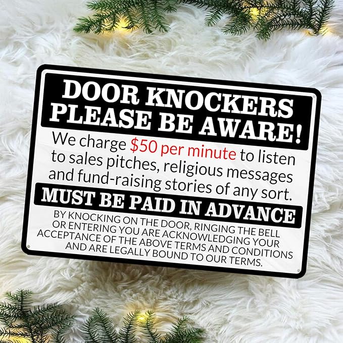 No Soliciting Sign for House Front Door - Funny Metal Tin Signs Room Decor Door Knockers Please Be Aware Warning Yard Sign, Home Bedroom Wall Art Decorations 8x12 Inch