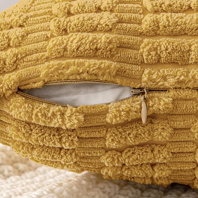 MIULEE Pack of 2 Corduroy Decorative Throw Pillow Covers 16x16 Inch Soft Boho Striped Pillow Covers Modern Farmhouse Home Decor for Summer Sofa Living Room Couch Bed Yellow