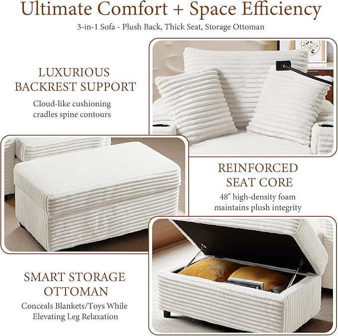 Accent Chair with Storage Ottoman Upholstered Living Room Chairs for Reading Chair with Chaise Lounge Chairs Indoor, Comfortable Armchair for Bedroom