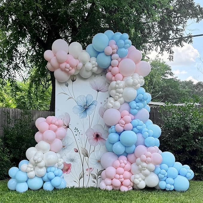 Pink and Blue Balloons 12 Inch Pastel Light Baby Blue Pink White Party Balloon with Confetti Latex Balloons for Gender Reveal Boy or Girl Princess Birthday Bridal Baby Shower Party Decorations