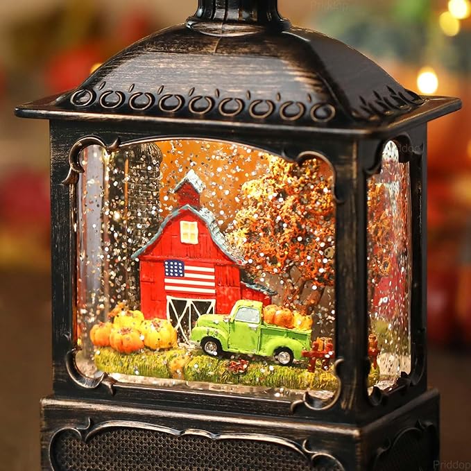 Fall Snow Globe Lantern Fall Decorations for Home Thanksgiving Gifts Autumn Harvest Fall Decor Swirling Glitter Snow Globes Barn Truck Pumpkin Farm
