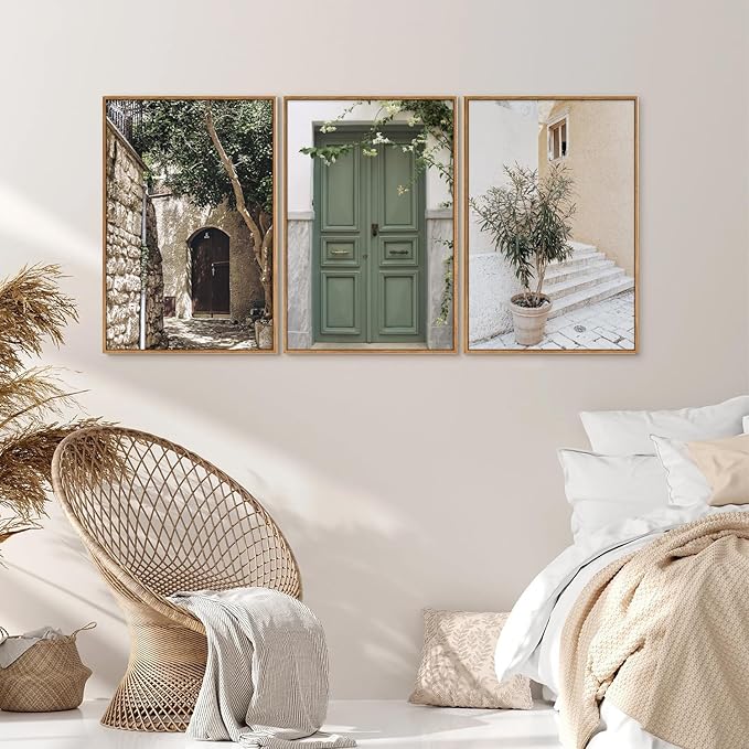SIGNINART Large Vintage Italy City Landscape Framed Canvas Wall Art Set, Olive Green Tree Country Wall Decor, Modern Minimalist French Farmhouse Art Print for Living Room,Bedroom,Office 16 x24 x3