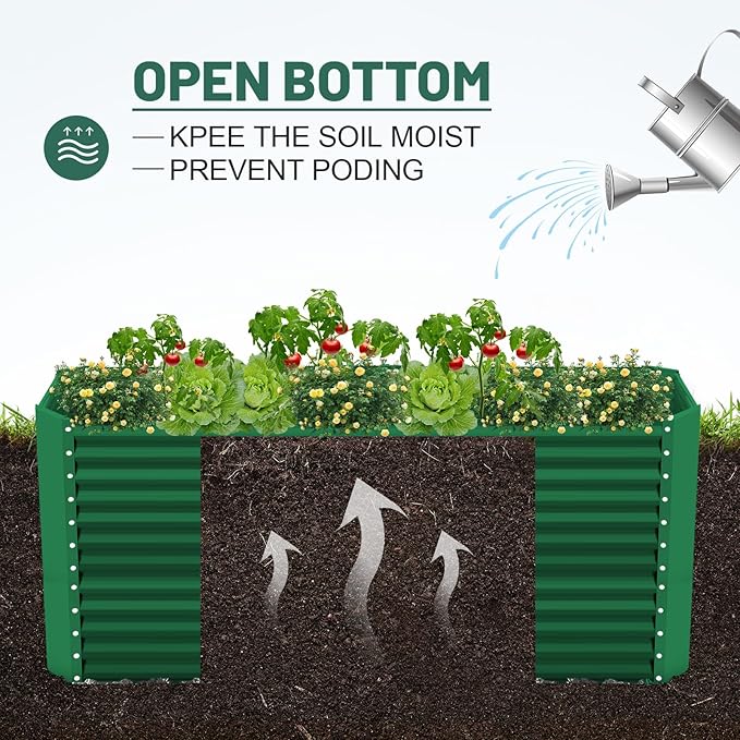 Land Guard 8x4x3ft Rectangular Galvanized Raised Garden Beds, Large-Capacity Metal Planter Box Outdoor, Durable Deep Raised Garden Bed 3ft Tall, Raised Beds for Gardening Vegetables, Forest Green