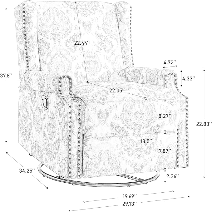 UIXE Swivel Rocker Manual Recliner Chair, Wingback Swivel Glider Fabric Nursery Reclining Sofa Chair, High Back Upholstered Arm Chair for Living Room Bedroom - Bird Pattern