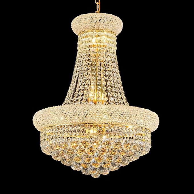 12 - Light Unique Empire Crystal Chandelier for Foyer Entryway Living Room Dining Room Bedroom Entryway Gold Finish