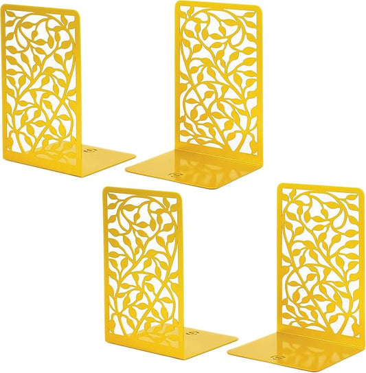CNK Book Ends Bookends for Decorative Books Holder Bookend Shelves End Hold Heavy Duty Holders Stoppers Metal Stopper Cute Boho Bookshelf Holds Cookbook Office Home Set of 4 Bookends Pair Gold