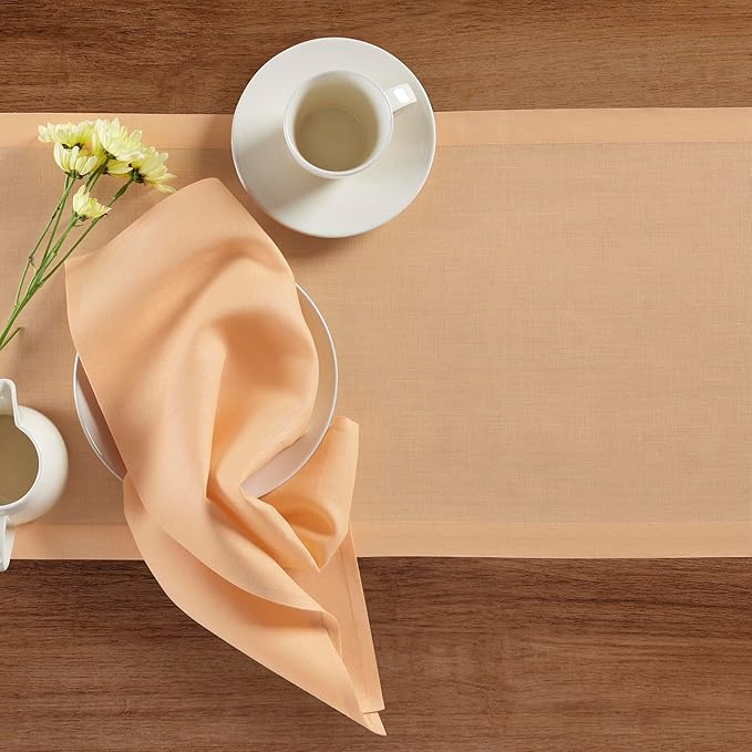 Solino Home Linen Table Runner 108 Inches Long - 100% Pure Linen Peach Table Runner 14 x 108 Inch - Fete