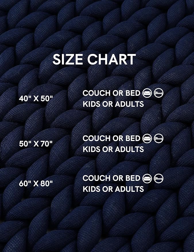 YnM Chunky Throw Blanket, Medium-Weight, Hand Knitted, Skin Friendly, Ventilated and Breathable, Machine Washable, Home Décor Piece for Couch, Sofa and Bed (Indigo Blue, 50x70 Inch)