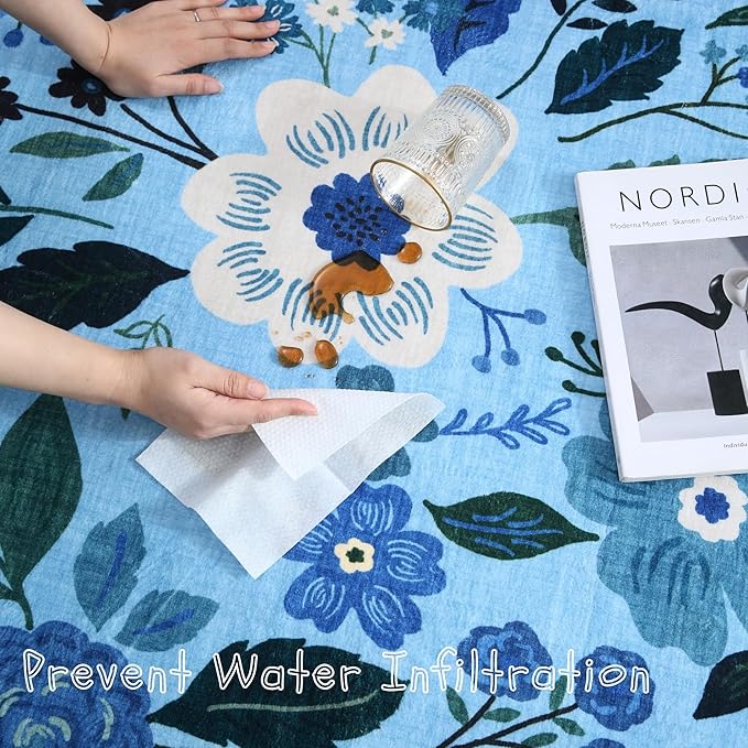 Runner Rug for Hallways Kitchen Rug Non Slip 2'6''x8' Washable Runner Rugs with Rubber Backing Soft Floral Carpet Runner for Hallways, Kitchen, Laundry, Bedroom, Bathroom(Blue)
