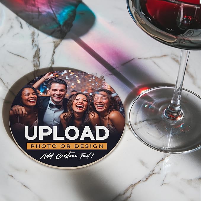 60 Pack, Personalized Drink Coasters, Custom Cardboard Coasters with Photo and Text, Design Your Own Coaster for Events, Parties, Bars, and Unique Gifts, 3.95" Round