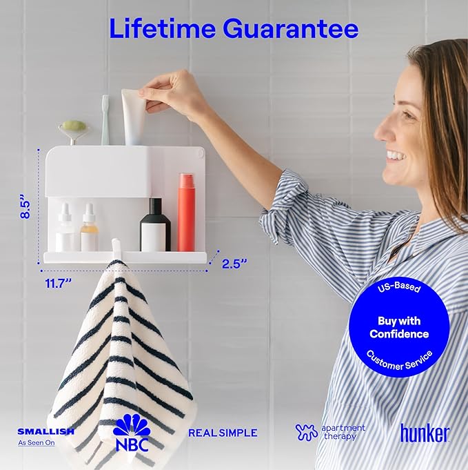 WallShelfie Bedside Wall Organizer - Room Decor, Dorm Room Essential, Floating Bedside Shelf Wall Mount, Makeup Organizer, Remote Control Holder, Room Accessories, Floating Shelves (White)