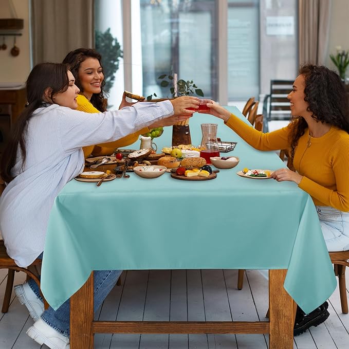 sancua Rectangle Tablecloth - 60 x 102 Inch - Stain and Wrinkle Resistant Washable Polyester Table Cloth, Decorative Fabric Table Cover for Dining Tables, Buffet Parties and Camping, Turquoise