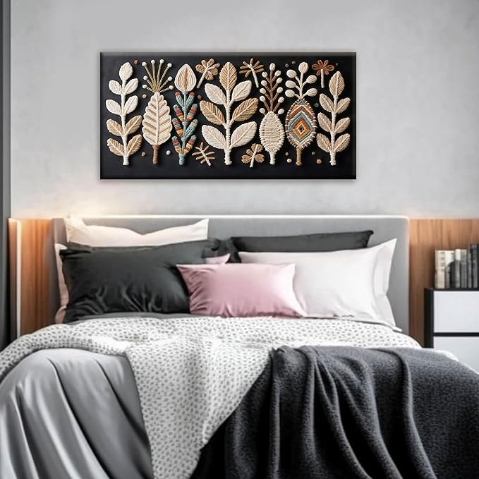 Tsomzxng Boho Black Wall Art Modern Wall Art Bohemian Feather Canvas Wall Art Decor For Apartment Dorm Living Room Bedroom Nursery Backdrop Home Wall Decor20 W X 40" L