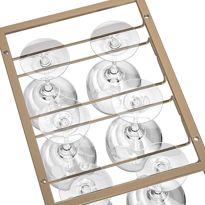 Wine Glass Rack - Under Cabinet Stemware Wine Glass Holder Glasses Storage Hanger 2 Pack Metal Organizer for Bar Kitchen Gold