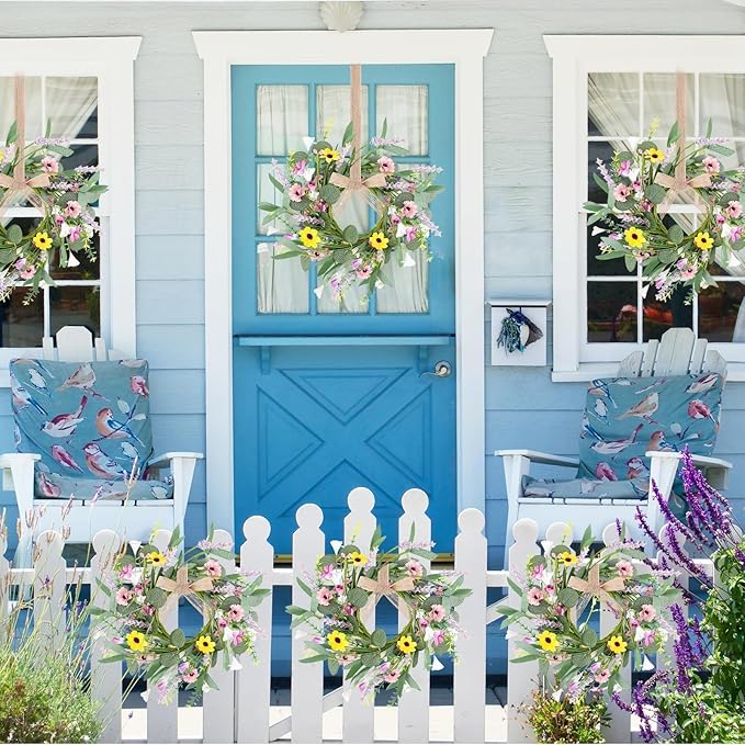 6 Pcs Spring Summer Artificial Flowered Swag Wreaths 3" Mini Floral Daisy Hanging Wreaths for Kitchen Cabinets Pillar Candle Holder Wreath for Wedding Farmhouse Porch Wall Window Door Tabletop Decor