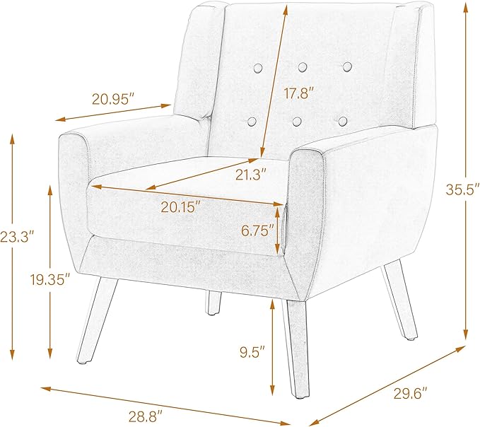 UIXE Faux Leather Accent Chair, Modern Arm Club Chair Upholstered Armchair for Living Room, Comfy Single Sofa Seats Button Tufted Reading Seating, Cream