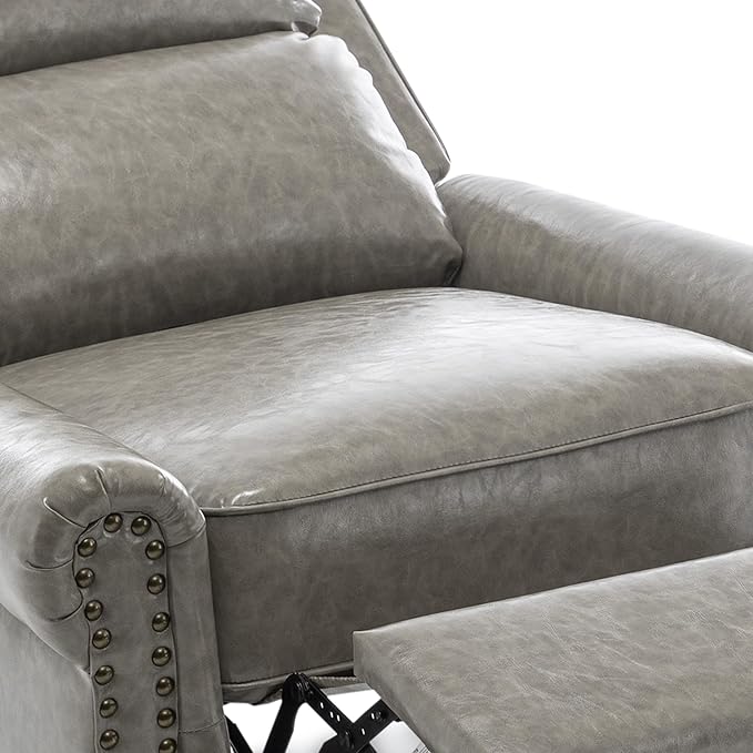 UIXE Pushback Recliner Chair, Faux Leather Armchair Push Back Accent Chair, Rivet Trim Club Chair Home Theater Overstuffed Single Sofa Reading Seat for Living Room, Gray
