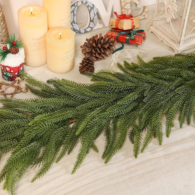5FT Christmas Norfolk Pine Garland -1PCS, Artificial Pine Needles Garlands Faux Greenery Fake Garland for Holiday Fireplace,Table,Window,Stairs,Mante,Indoor Outdoor Decor