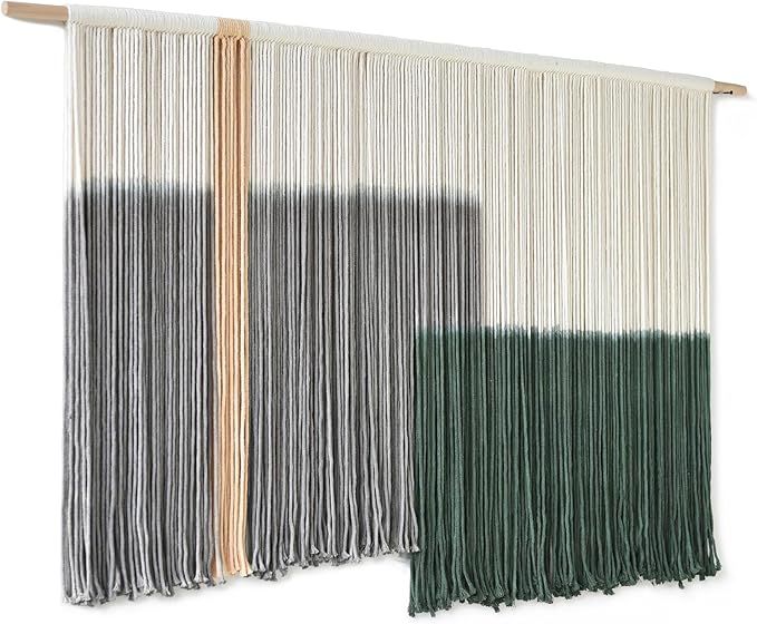 Macrame Wall Hanging Green Large Dip Dye Fiber Wall Art Bohemian Yarn Tapestry Wall Décor 57''W*35''L