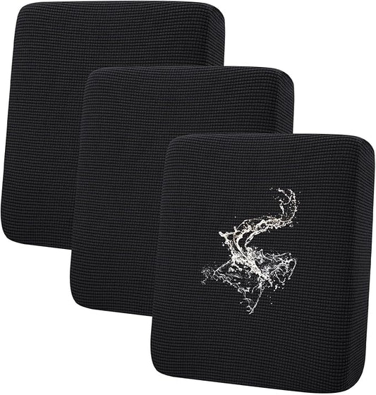 hyha Waterproof Couch Cushion Covers for Pets, Non Slip Sofa Seat Cover for Dogs Washable, Soft Thick Stretch Jacquard Fabric, Sofa Slipcovers with Elastic Bottom (3 Pieces, Black)