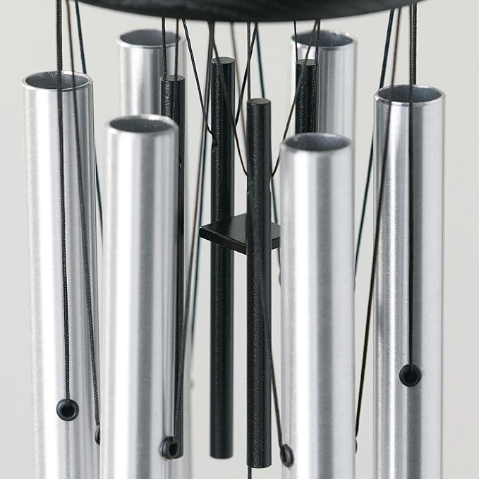 Woodstock Wind Chimes Pachelbel's Canon in D, Silver Aluminum Tubes, Medium 32 - Inch, Deep Toned Windchime for Outdoor Decor for Garden, Patio, Porch