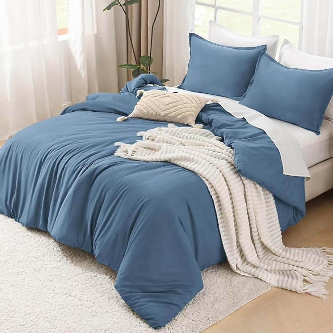 Litanika Comforters King Size Ocean Blue, 3 Pieces Lightweight Solid Bedding Set & Collections, All Season Fluffy Bed Set (104x90 Inches Comforter & 2 Pillowcases)