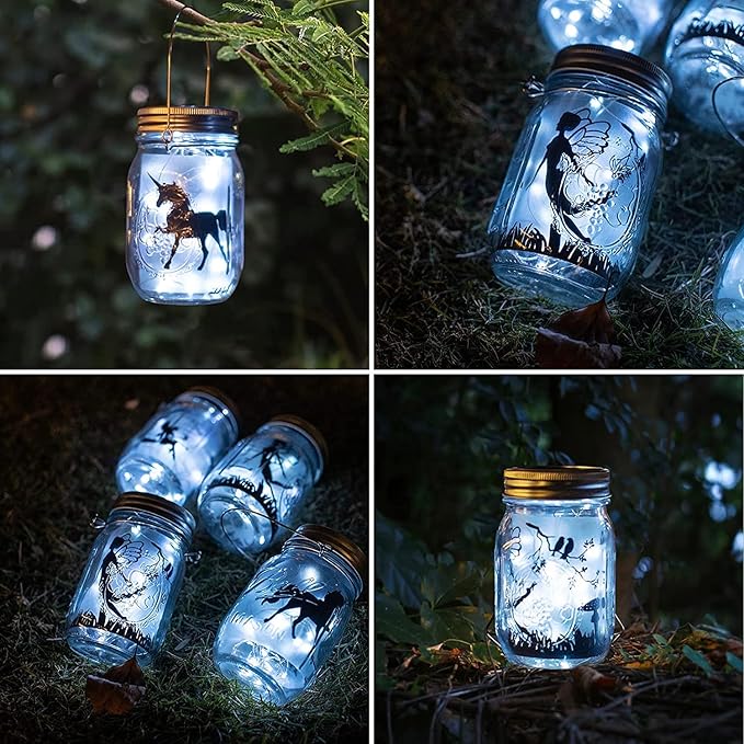 8 Pack Fairy Star Firefly Jar Lids Lights,Solar Fairy String Lids Lights（No Jars）,Waterproof Lantern Mason String Solar Lights with Hangers for Regular Mouth Jars Christmas Gifts(Cold White)