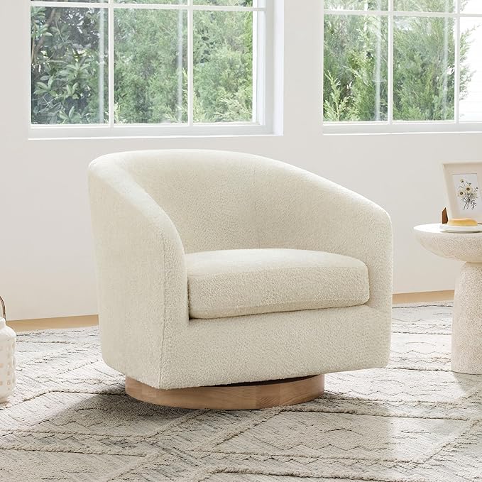 CHITA Swivel Accent Chair Set of 2, FSC Certified Upholstered Fabric Barrel Chair for Living Room, Fully Assembled, Cream